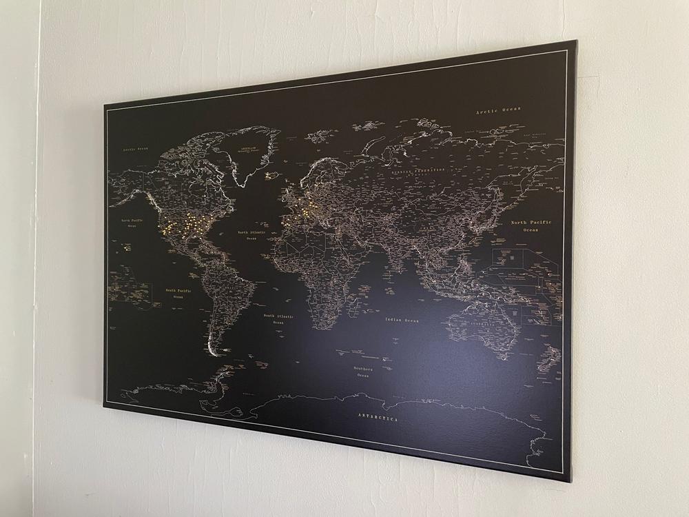 Push Pin World Map - Midnight Black (Detailed) - Customer Photo From Adam Simpson