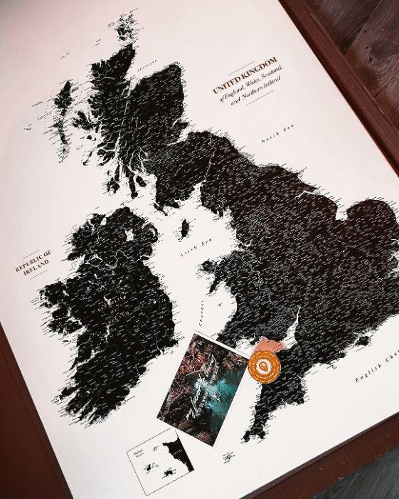 Push Pin UK & Ireland Map - White and Black (Detailed) - Customer Photo From Helen