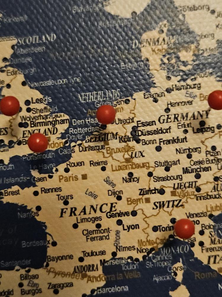 Push Pin World Map - Dark Blue (Detailed) - Customer Photo From David Stuart