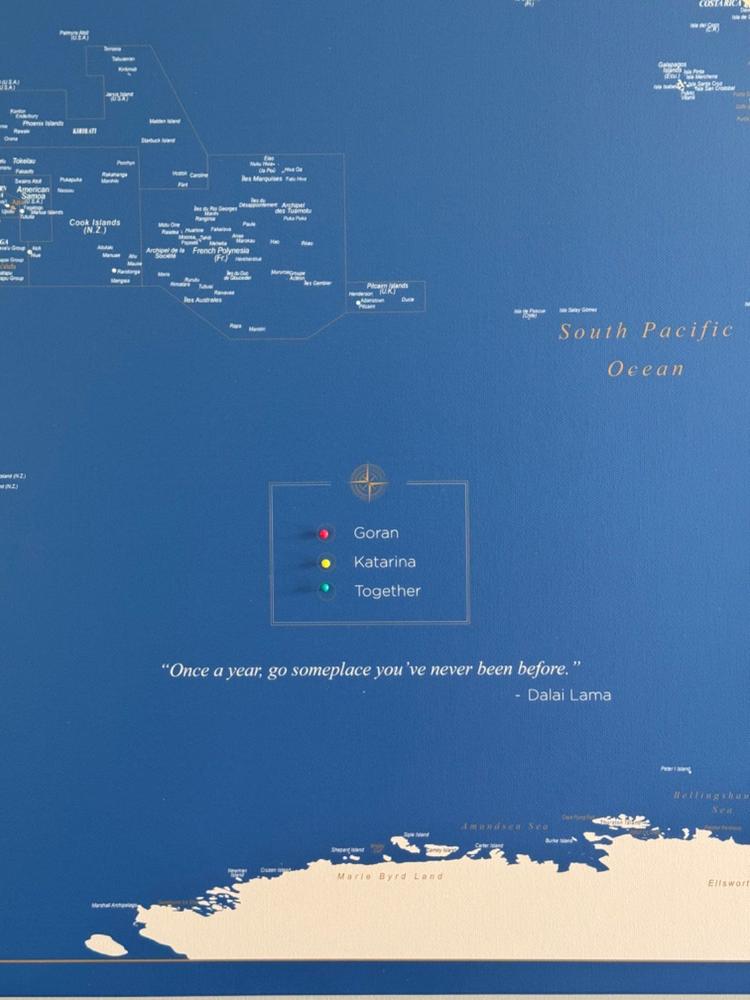 Push Pin World Map - Dark Blue (Detailed) - Customer Photo From Katarina Dukovac