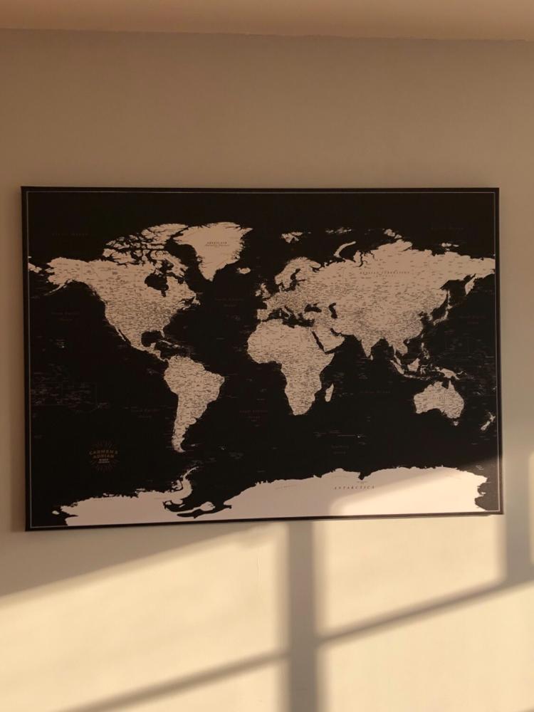World Push Pin Map - Modern Black (Detailed) - Customer Photo From Carmen Pena