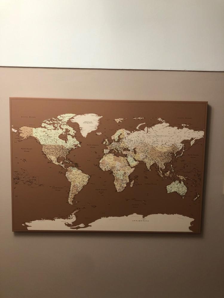 World Push Pin Map - Brown / beige (Detailed) - Customer Photo From Louise Sheron