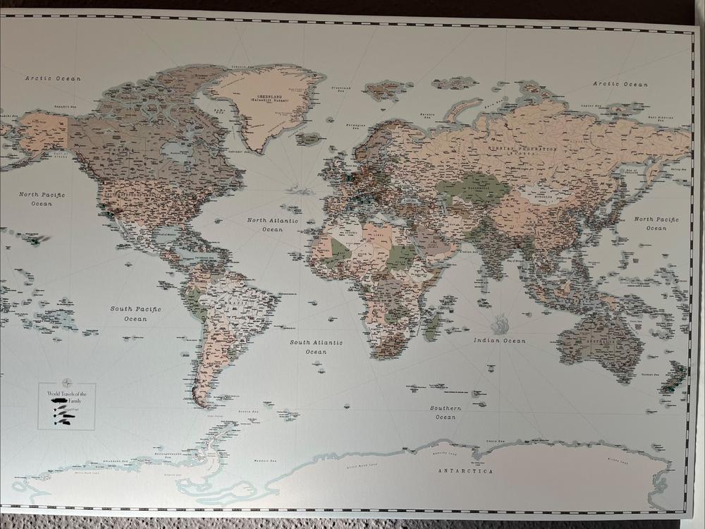 Push Pin World Map - Retro light blue (Detailed) - Customer Photo From Finn Kortemeier