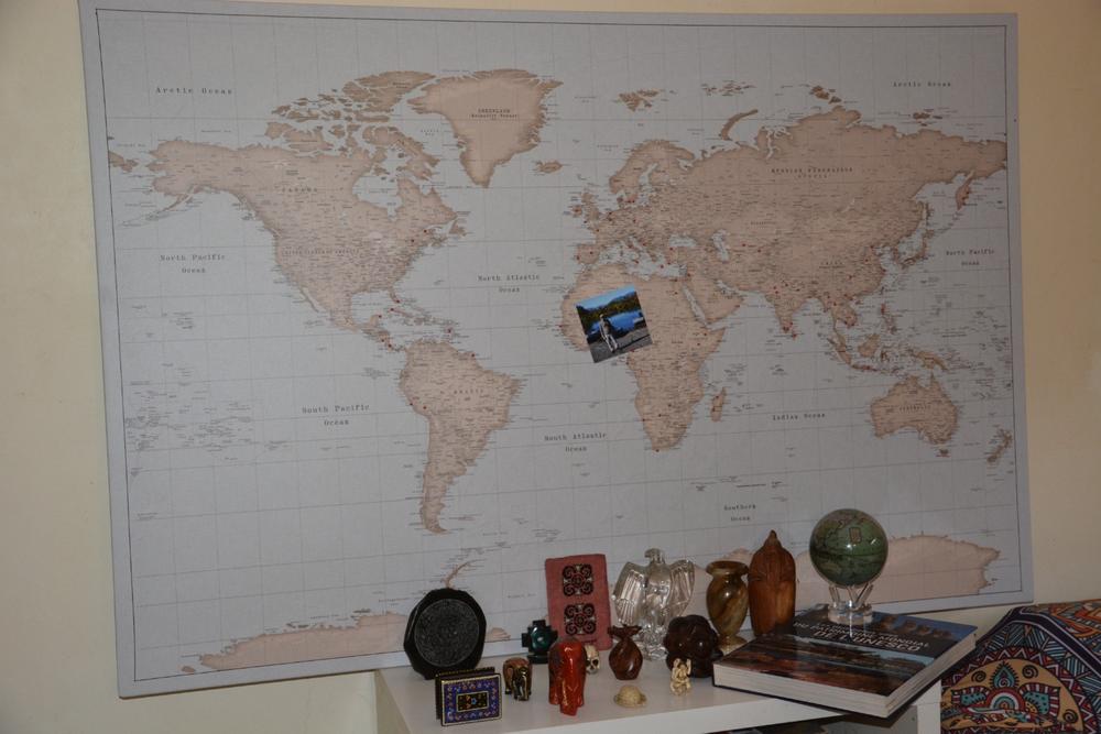 Push Pin World Map - Vintage light blue / brown (Detailed) - Customer Photo From STEPHANE CLAUDE
