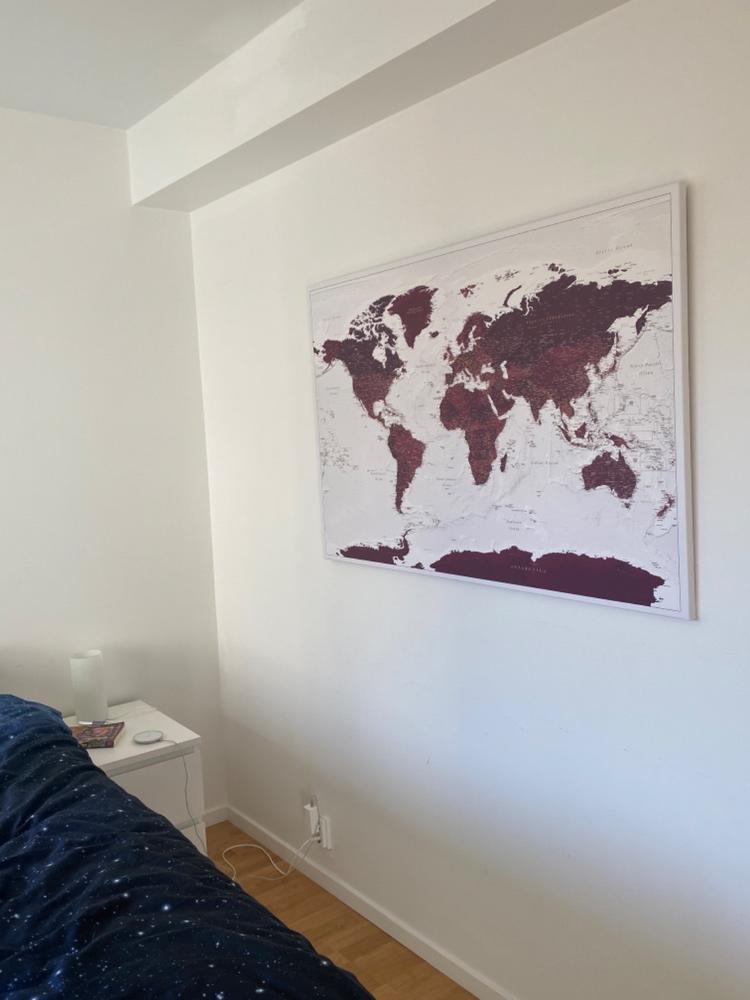Push Pin World Map - Burgundy (Detailed) - Customer Photo From Ewa Kosciukiewicz