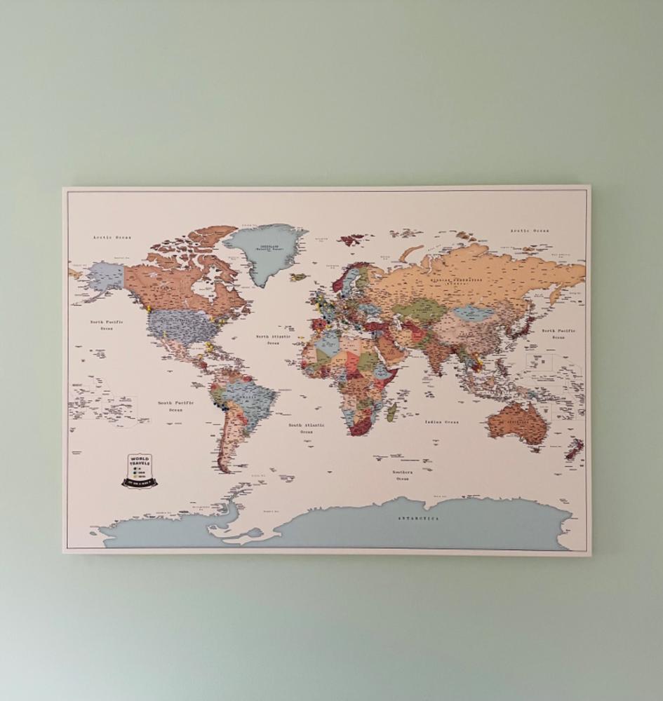 Push Pin World Map - Colorful (Detailed) - Customer Photo From Caroline Fletcher