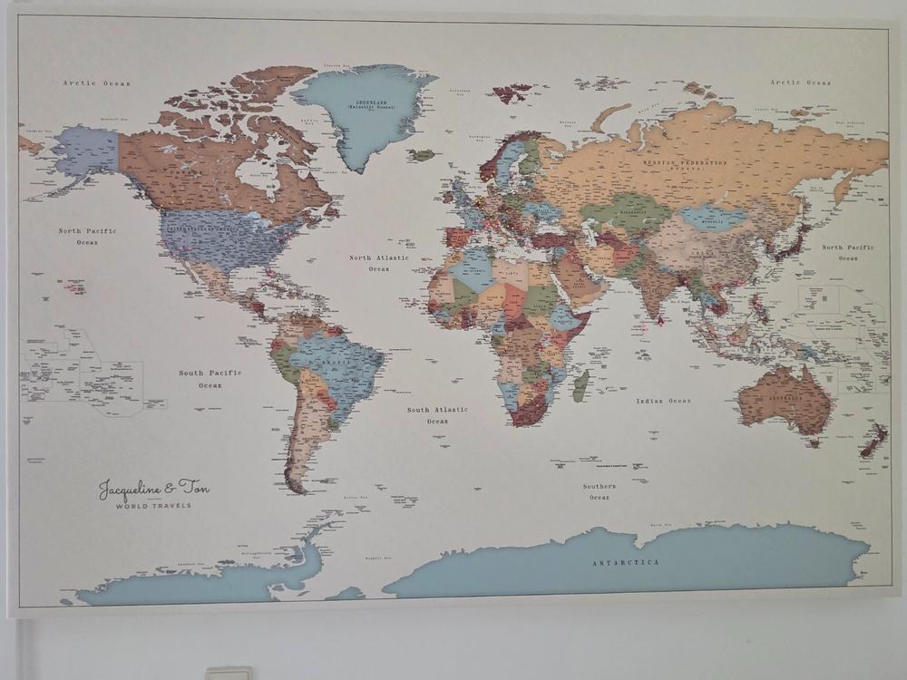 Push Pin World Map - Colorful (Detailed) - Customer Photo From Ton van der Steen