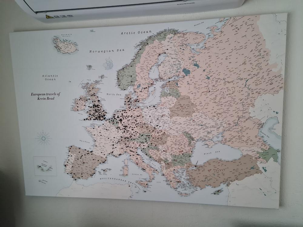 Europe Push Pin Map – Retro (Detailed) - Customer Photo From Kevin Read