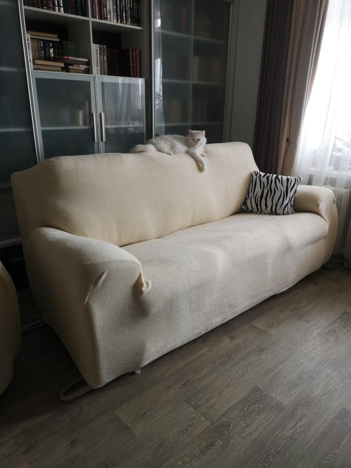 Solid-Color Plush Velvet Elastic Sofa Couch Cover - Customer Photo From Linda G.