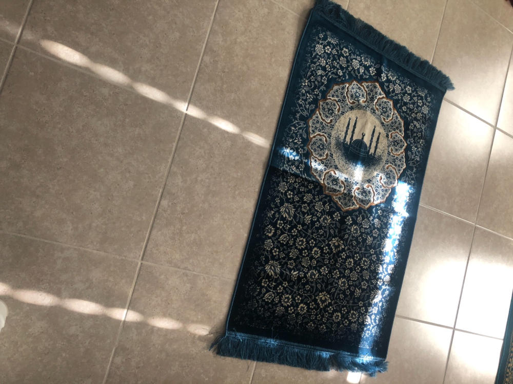 Plush Velvet Islamic Prayer Rug - Floral Mosque Blue - Customer Photo From Ayesha Noor