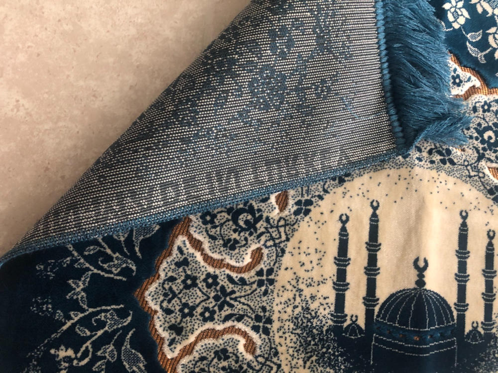 Plush Velvet Islamic Prayer Rug - Floral Mosque Blue - Customer Photo From Ayesha Noor