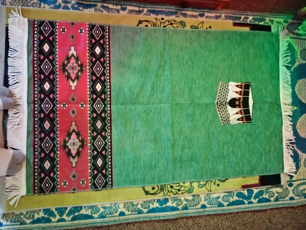 Luxury Woven Chenille Islamic Prayer Rug - Kaba Sage Green - Customer Photo From Justin L.