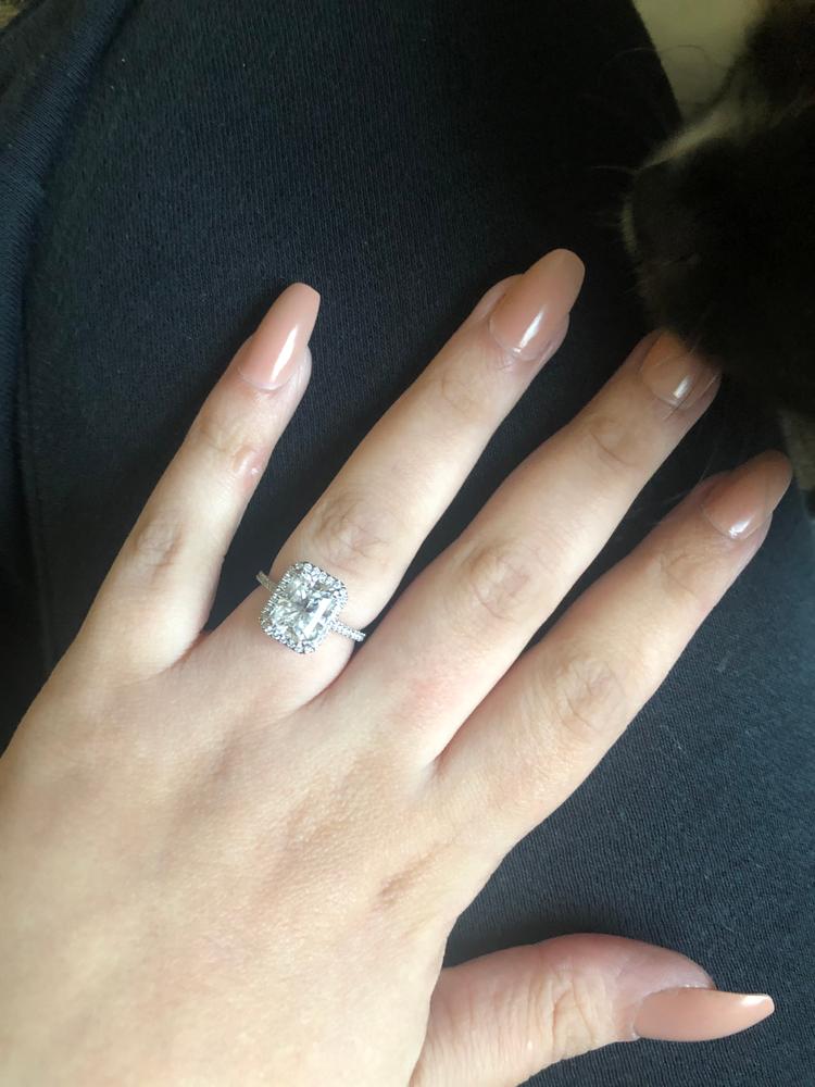 Radiant-cut Moissanite Engagement Ring, 3 CTW 14k Gold - Customer Photo From Cassie