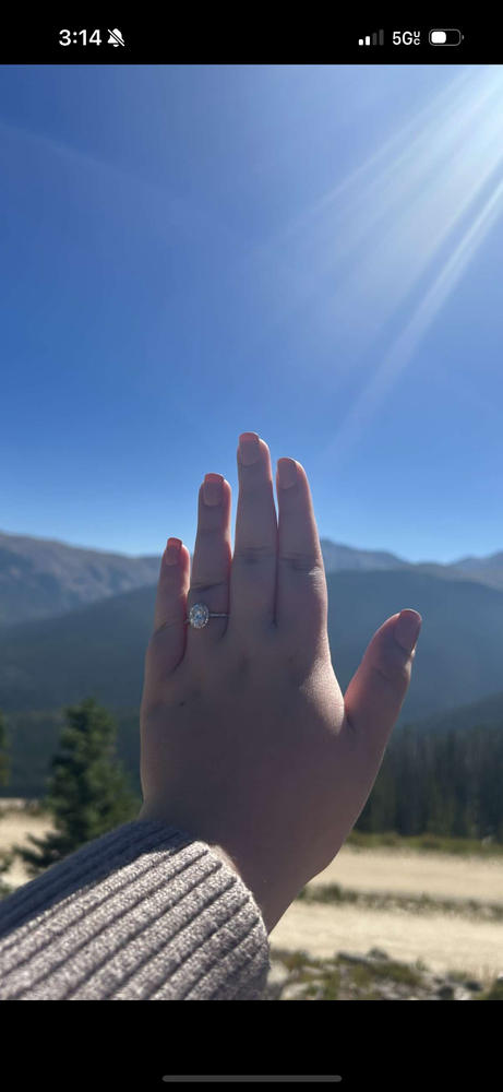 Oval Moissanite and Diamond Halo Bridal Rings Set 2 3/8 CTW 14k White Gold - Customer Photo From Jackson S.