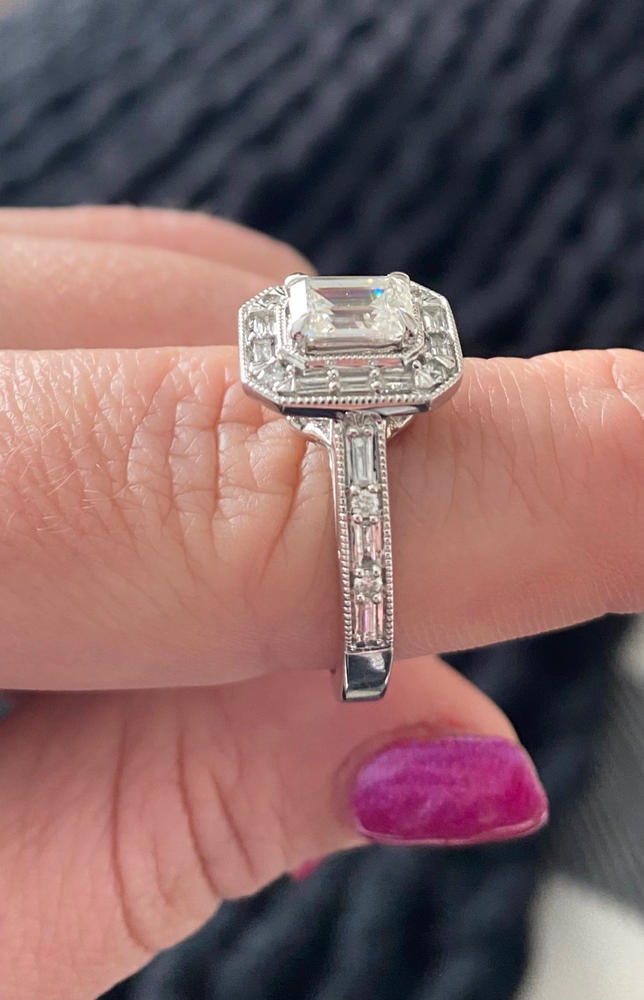 [Backorder] The Daisy Art Deco Emerald Engagement Ring - Customer Photo From Kristine Anderson