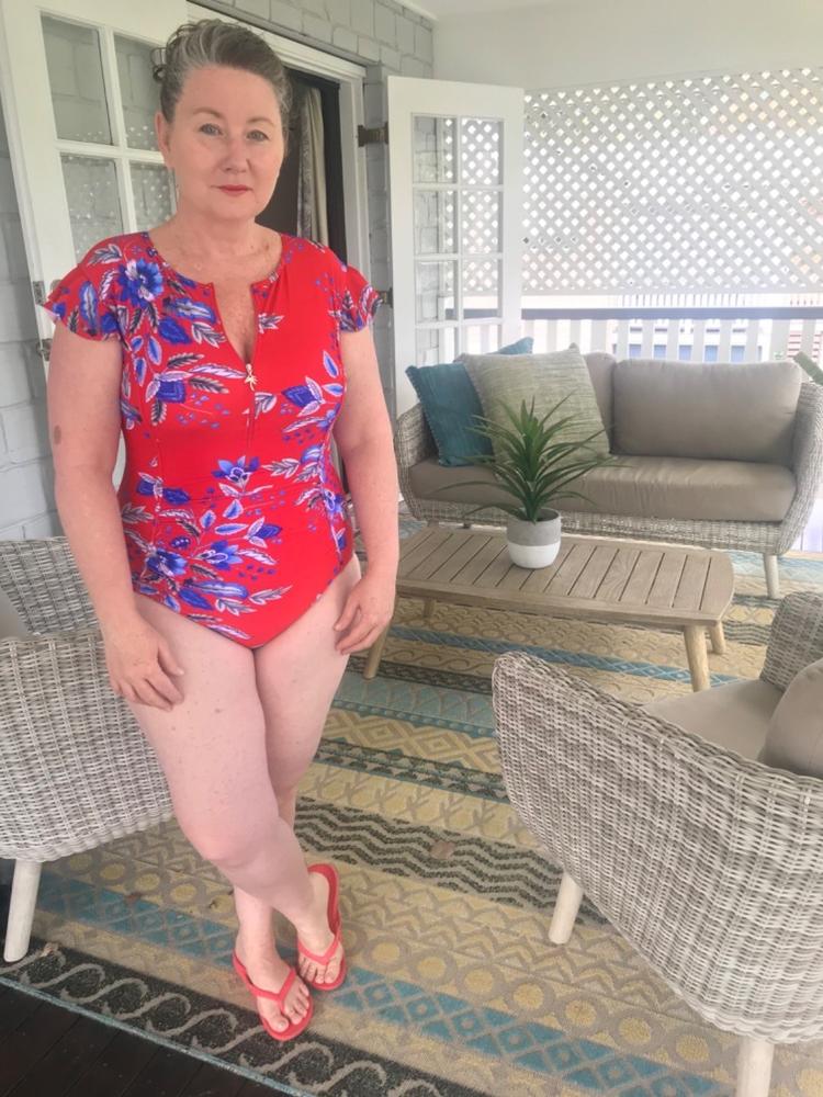 Cherry Blossom Frill Sleeve One Piece - Customer Photo From Kellie OConnor