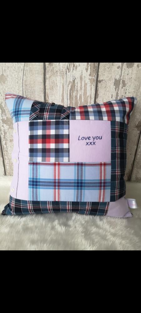 Memory Cushion - Larger Squares Patchwork Style - Customer Photo From Barbara Elworthy