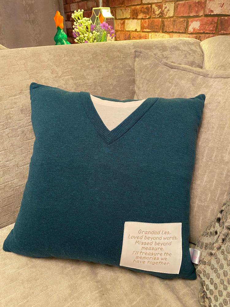 Memory Cushion - Shirt/Waistcoat/Jumper Cushion - Customer Photo From Charlee