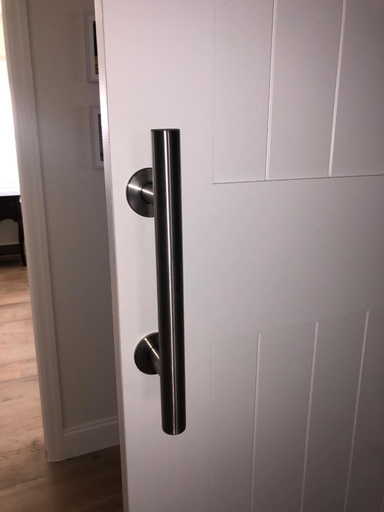 12" Round Barn Door Pull with Flush Plate &  Latch | Stainless Steel - Customer Photo From MC Dees