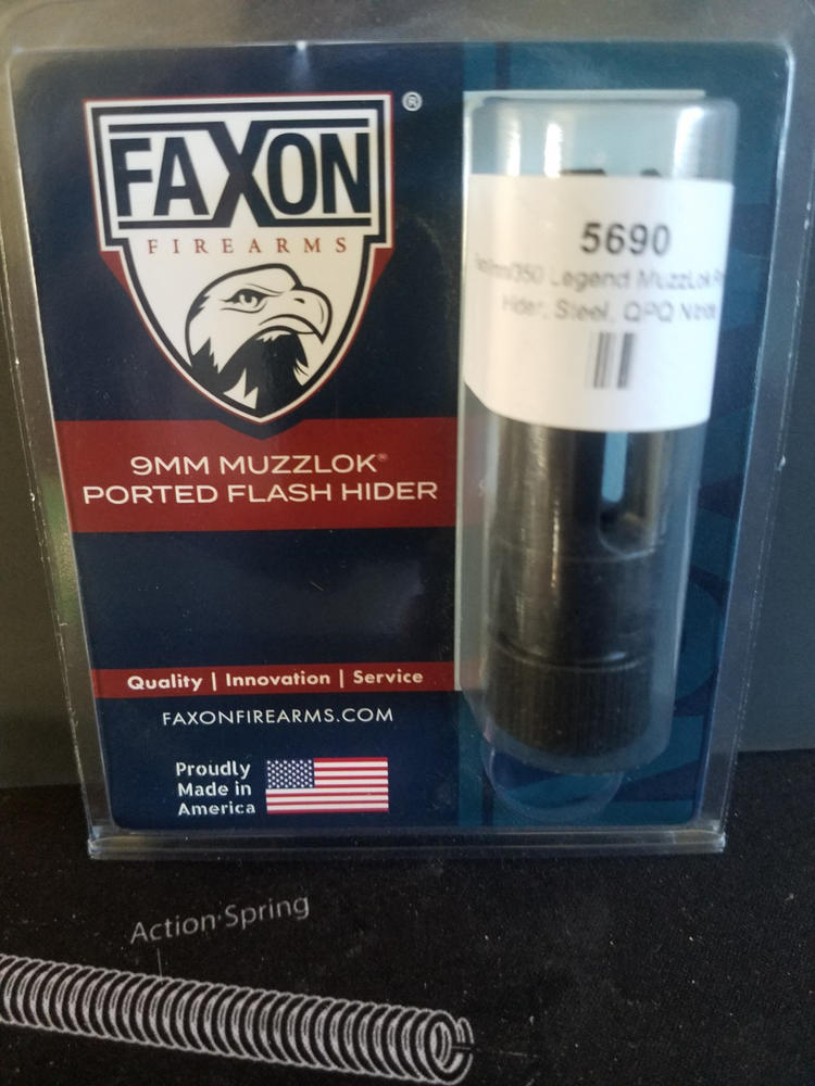 Faxon 9mm/350 Legend MuzzLok Ported Flash Hider, Steel, QPQ Nitride - Customer Photo From George Flowers