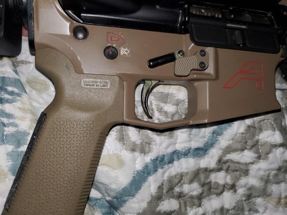 ODIN Works XMR Extended Mag Release - FDE - Customer Photo From Erin Teston