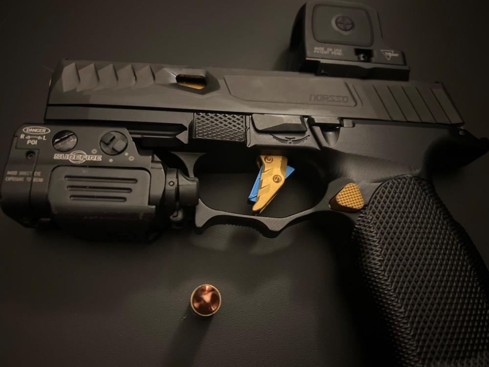 Tyrant Designs SIG Sauer P365 Intellifire Trigger - Gold/Blue - Customer Photo From Alexander Zmirich