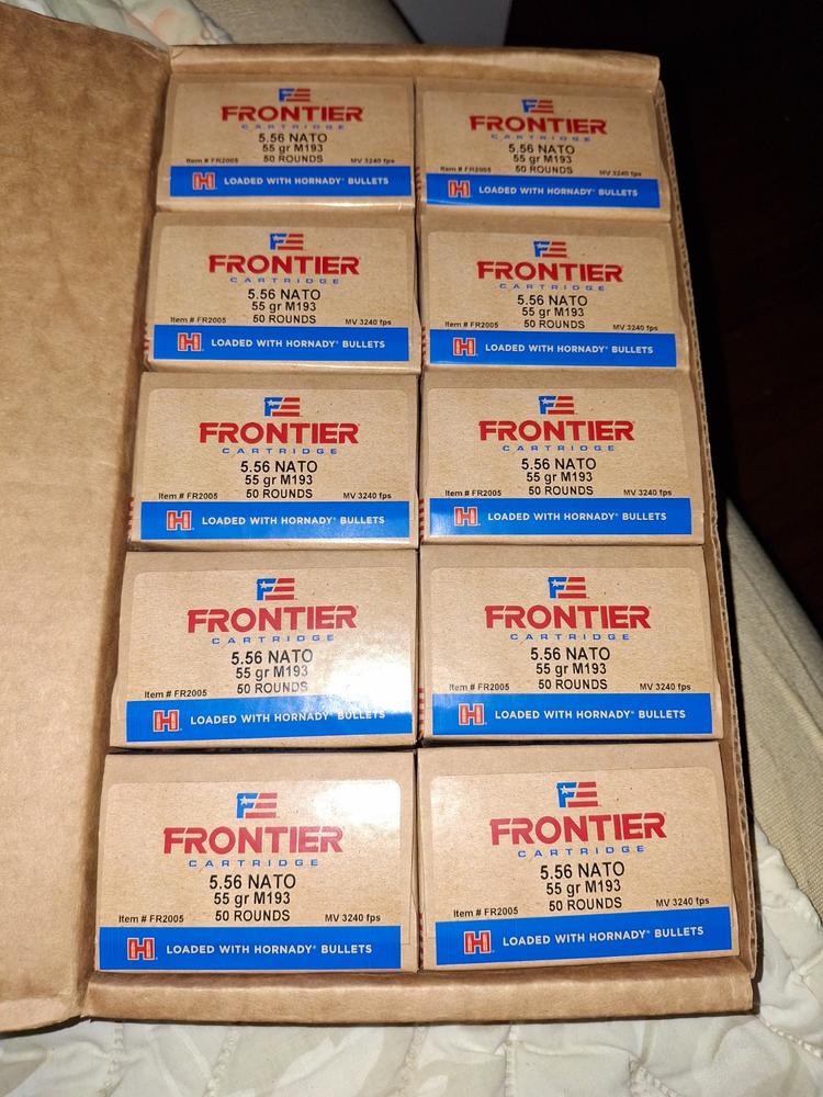 Hornady FR2005 Frontier 5.56mm NATO M193 55 Grain FMJ Rifle Ammo - 500 round case - Customer Photo From Henry Corson