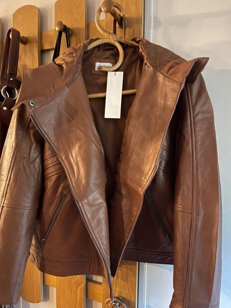Sasha High Fashion Womens Hooded Leather Jacket - Customer Photo From Carla G.