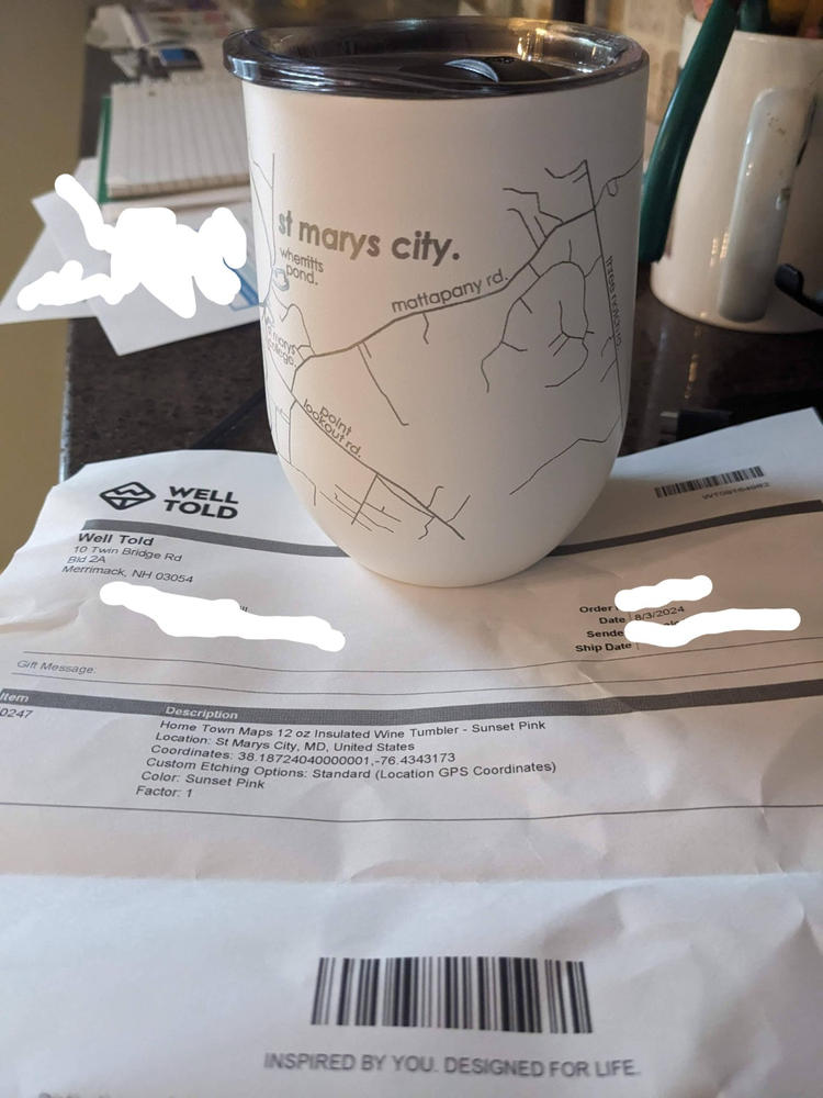 Home Town Map 12 oz Insulated Wine Tumbler - Customer Photo From Rachel ONeill