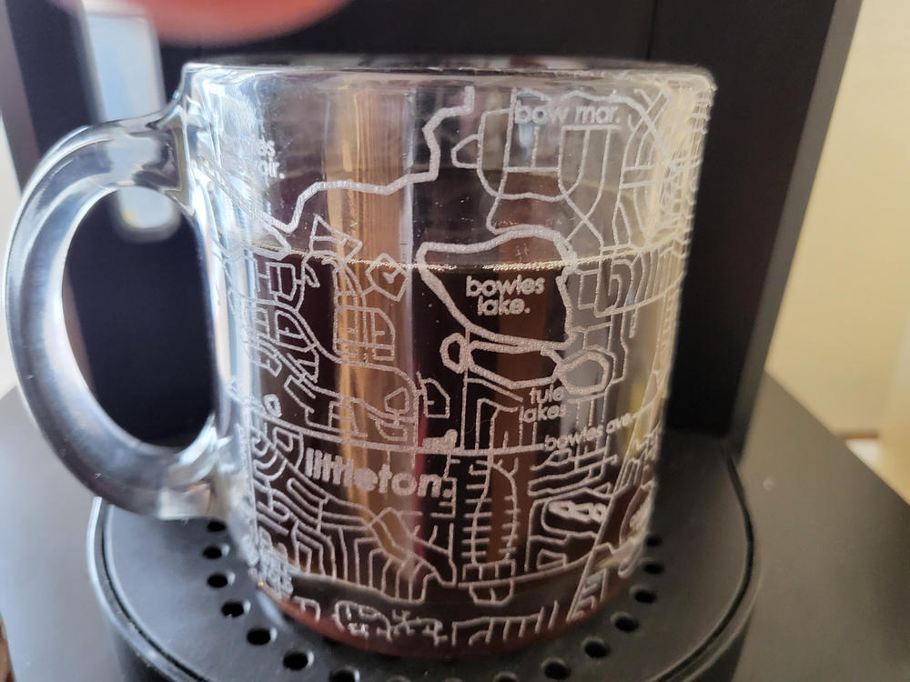Home Town Map Glass Coffee Mug - Customer Photo From Peggy Avila