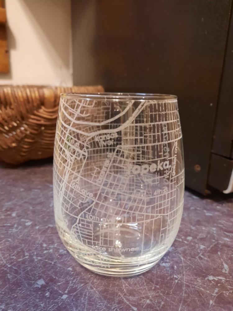 Home Town Map Stemless Wine Glass - Customer Photo From Margaret Hiller