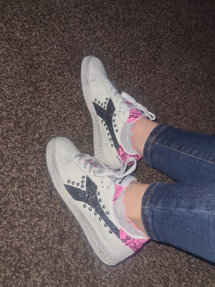 Diadora Game Low Pitonate Rosa Fluo - Glitter Nero con Borchie - Customer Photo From Paola F.