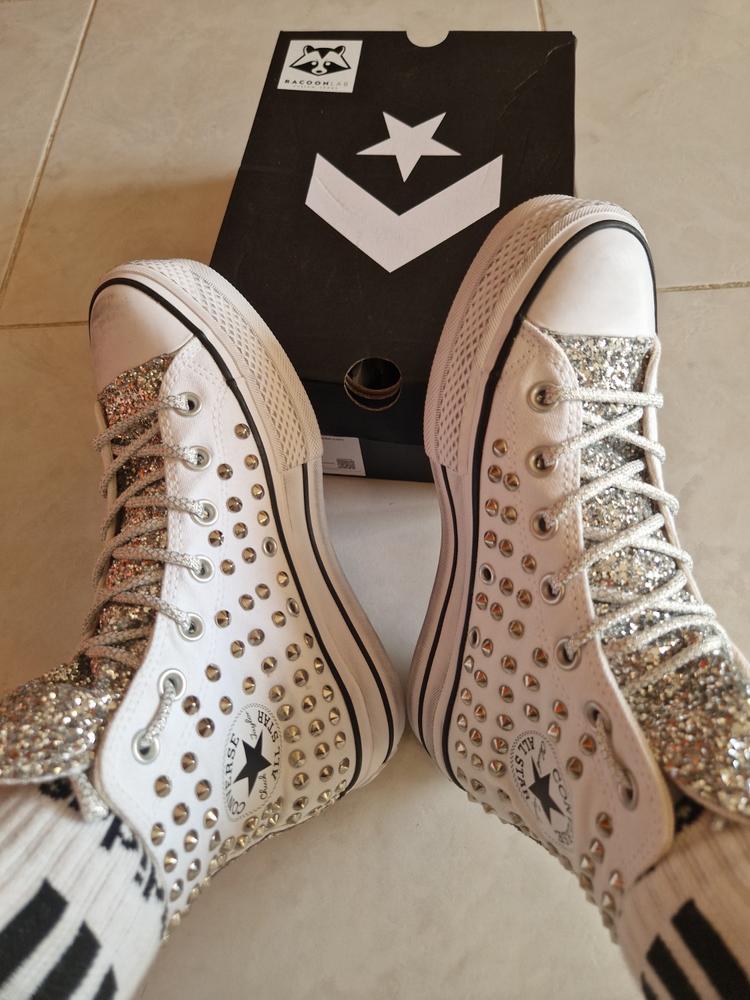 Converse All Star Borchiate con Glitter - Alte suola Platform - Bianche - Customer Photo From Stefania Cimone