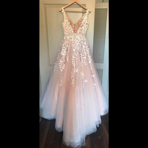 white christmas dresses Champagne V Neck Tulle Beads Long Prom Dress, Champagne Evening Dress US 6 / Custom Color main image 0
