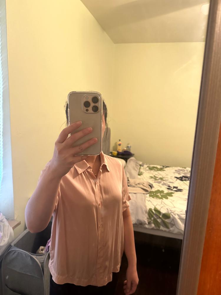 Washable Stretch Silk Short Sleeve Blouse - Customer Photo From Thu Le