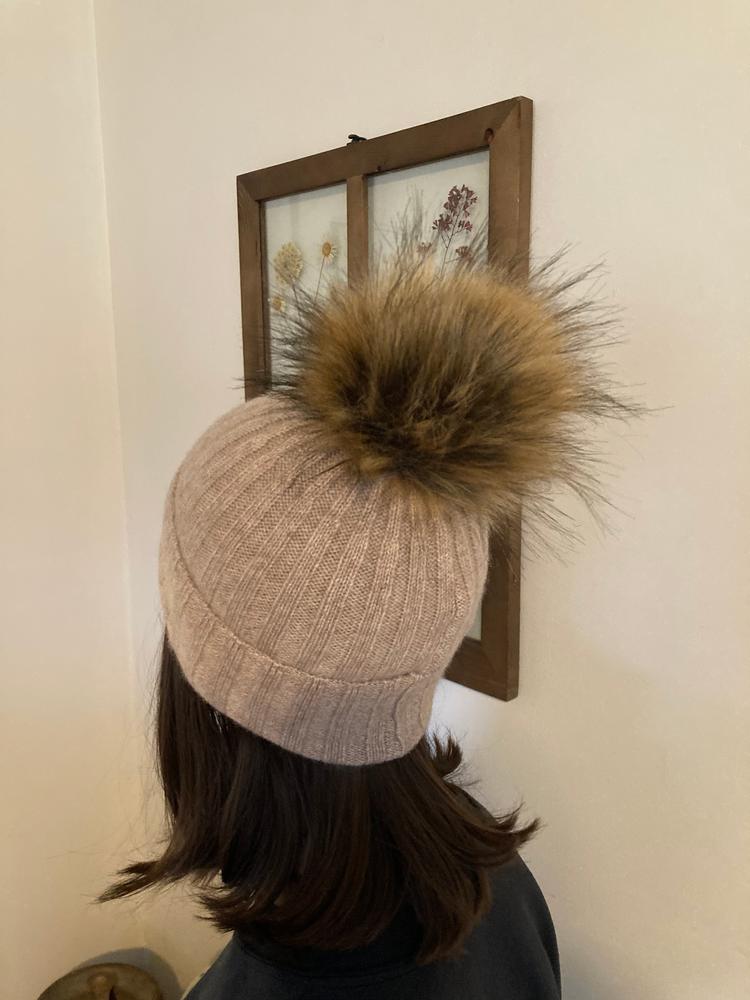 Women's Cashmere Pom Pom Beanie in Oatmeal Grade A Mongolian Cashmere, Winter Hats by Quince