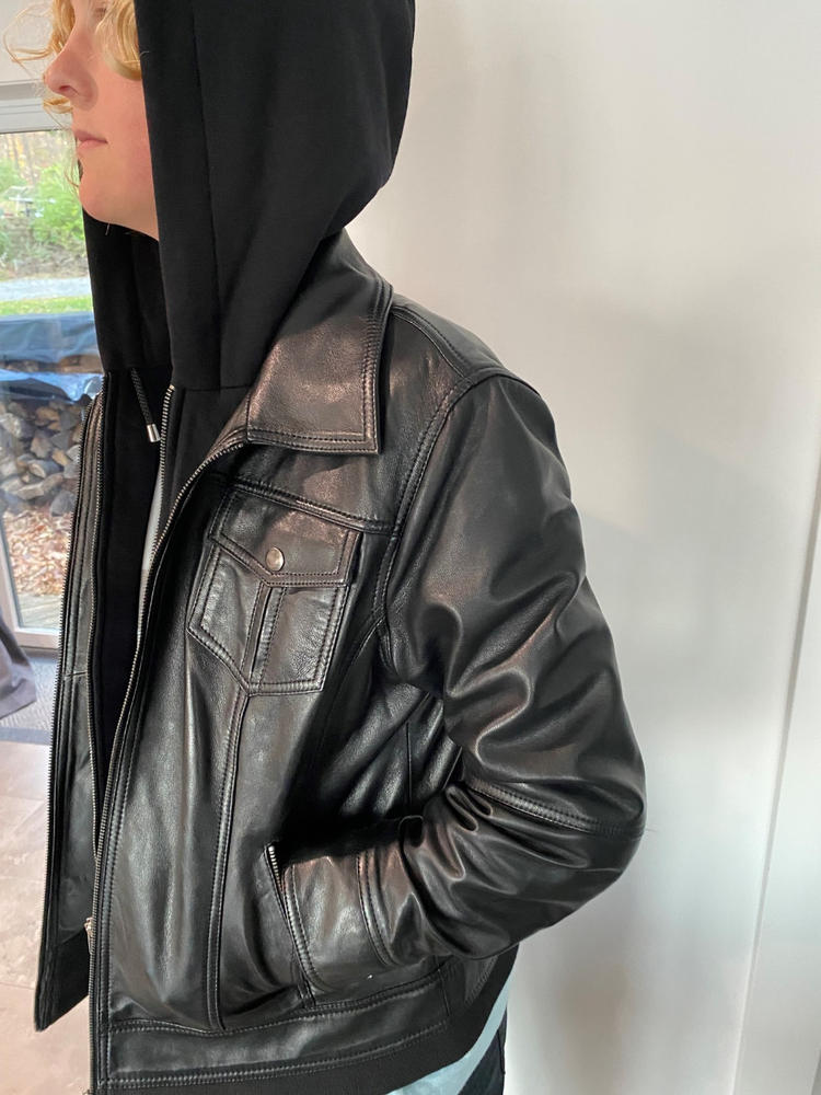 Obey leather jacket with best sale hoodie mens