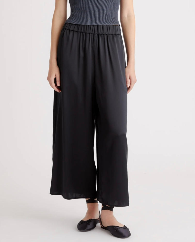 100% Washable Silk Cropped Wide Leg Pant