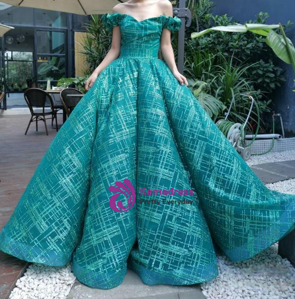 Fairy Tale Green Ball Gown Sequins Off the Shoulder Long Prom Dress 2020 Fairy Tale Green Ball Gown Sequins Off the Shoulder Long Prom Dress 2020