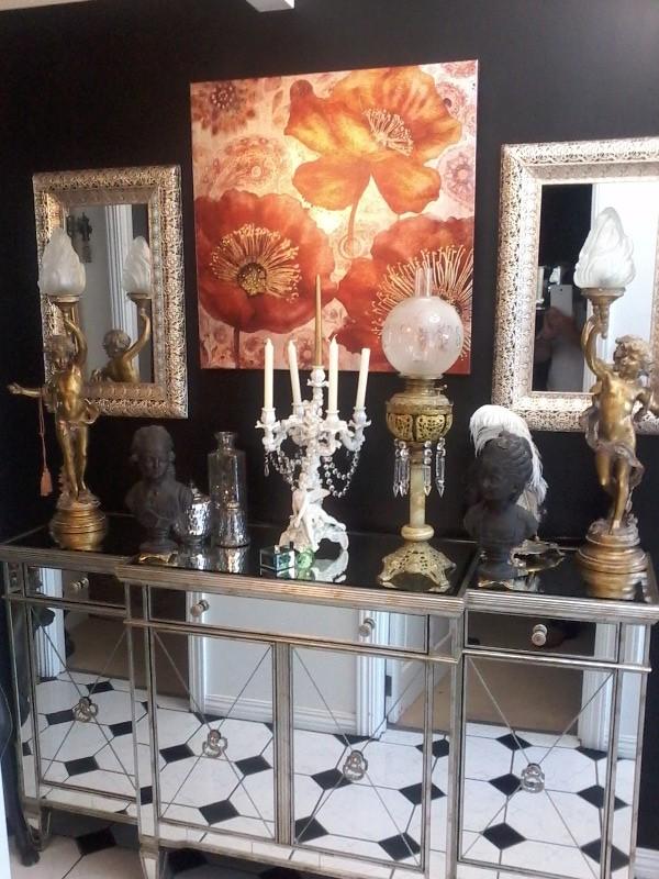 Gold mirrored store buffet cabinet