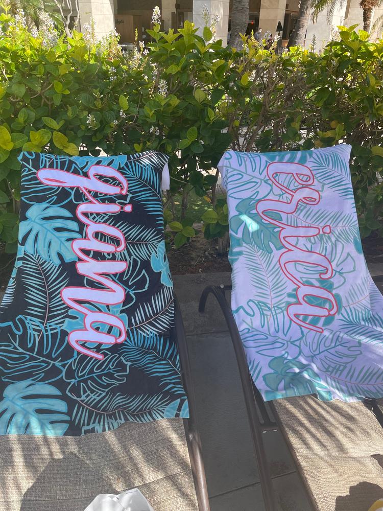 SUMMER PALMS PERSONALIZED BEACH TOWEL - Customer Photo From Qiana 