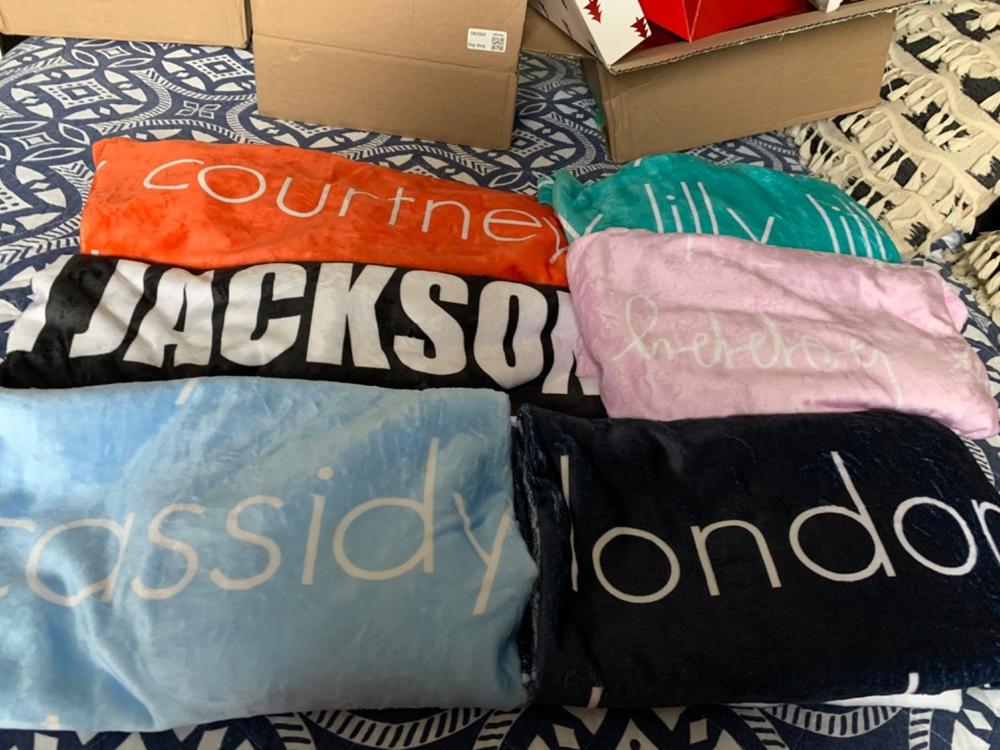 PERSONALIZED NAME BLANKET - LIGHT (ALL COLOR OPTIONS) - Customer Photo From Linda Barger