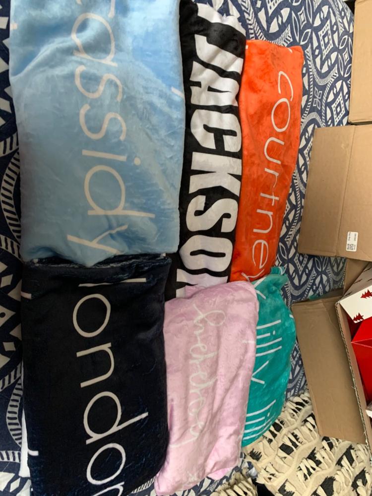 PERSONALIZED NAME BLANKET - LIGHT (ALL COLOR OPTIONS) - Customer Photo From Linda Barger