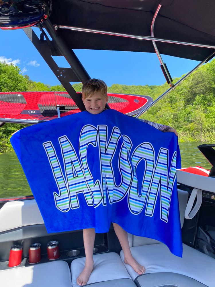 STRIPED LETTERS PERSONALIZED TOWEL - Customer Photo From Sheila Putman 