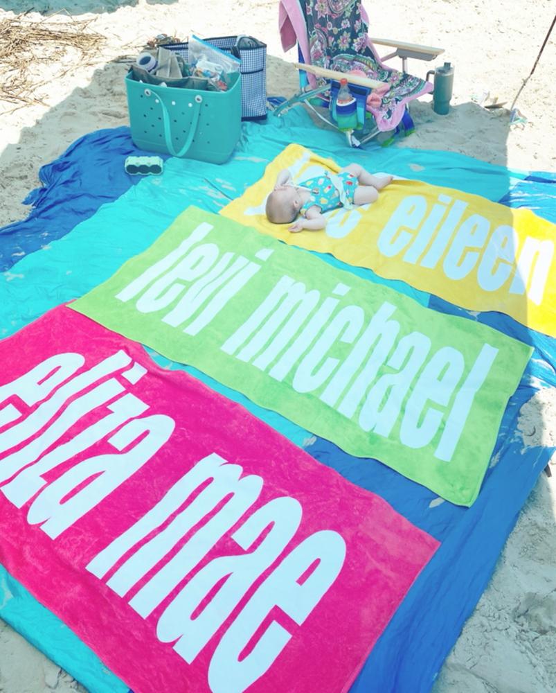 PERSONALIZED SOLID BOLD BEACH TOWEL - Customer Photo From Lindsay Tallman