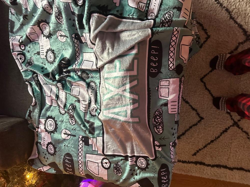 CONSTRUCTION AHEAD - GREEN MODERN PERSONALIZED NAME BLANKET - Customer Photo From Marisa Alt