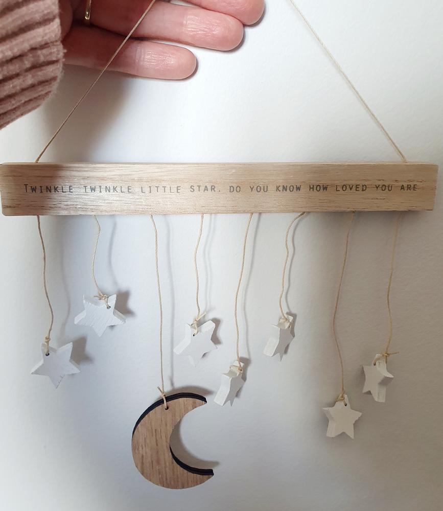 East of India - Baby - Wood Hanger with Moon and Stars - Customer Photo From Caroline 