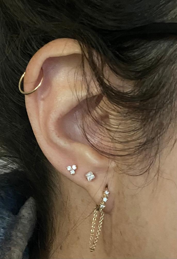 送税込【AMY O】Tiny Clover Pave Studs☆Rose Gold Vermeil♪ 14K Rose Gold Stud Earrings, Solid Rose Gold Earrings