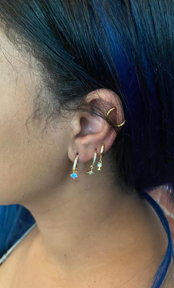 Dangling Gemstone Pavé Huggies Blue Zircon - Customer Photo From Mia