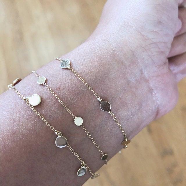 Dangling Moissanite And Discs Bracelet, 14k Solid Gold buy Diamond Disc Bracelet, Delicate Bracelet for Women, Minimalist, Stackable Bracelet